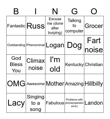 Hillbilly Bingo Card