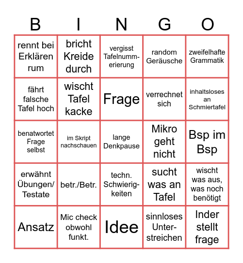 Bildhauer Bingo Card