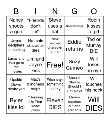 Stranger Things Season 5 Bingo Card