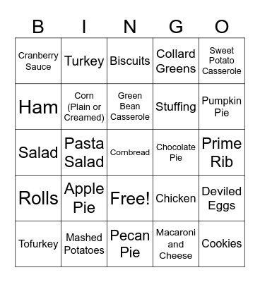 Thanksgiving Dishes Bingo Card
