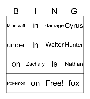 Untitled Bingo Card