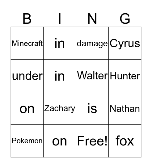 Untitled Bingo Card