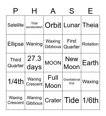 Moon Phase Bingo Card