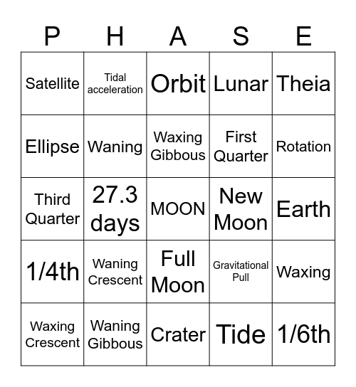 Moon Phase Bingo Card