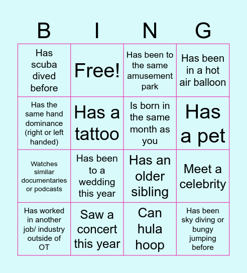 CCOT Human Bingo Card