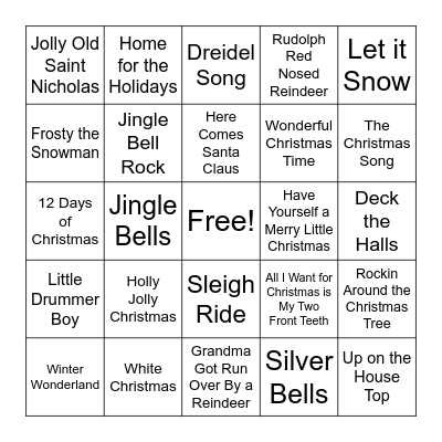 Holiday Music Bingo Card