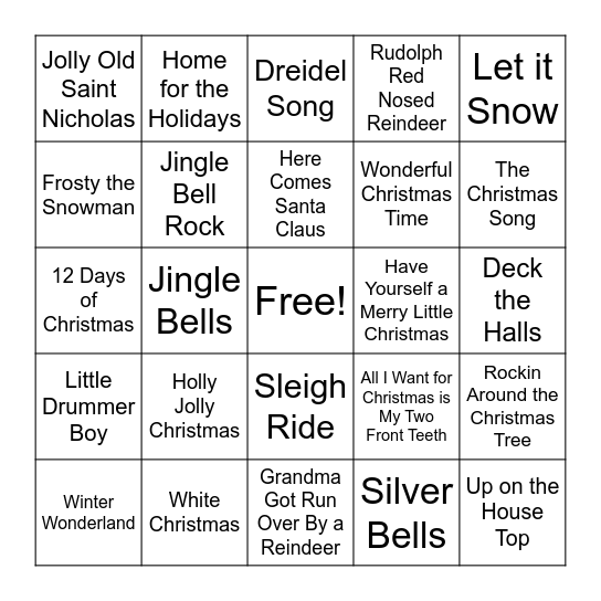 Holiday Music Bingo Card