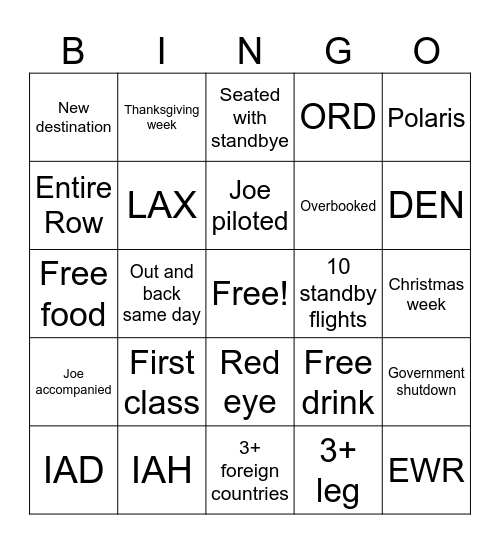 Standby Bingo Card