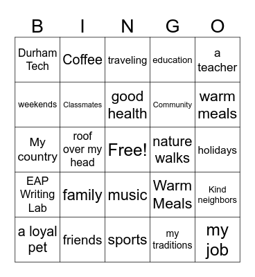 Untitled Bingo Card