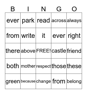2nd Grade Sight Words Bingo Card