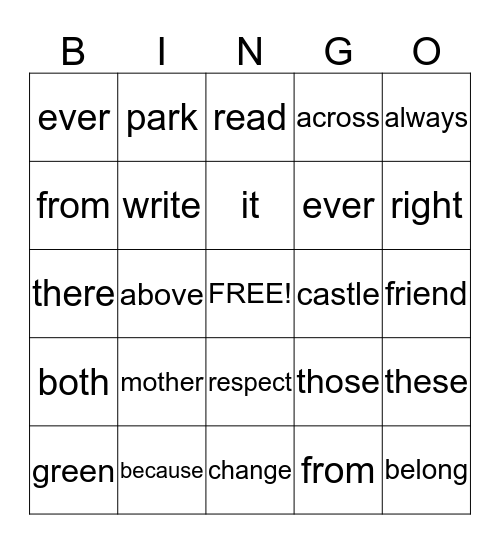 2nd Grade Sight Words Bingo Card