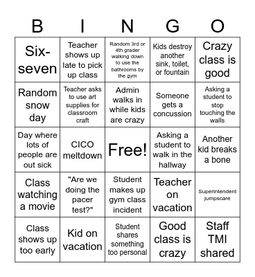 Week Before Thanksgiving BINGO Card