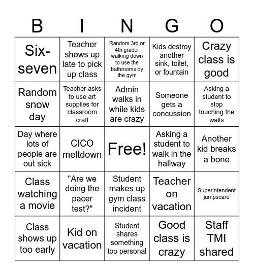 Week Before Thanksgiving BINGO Card