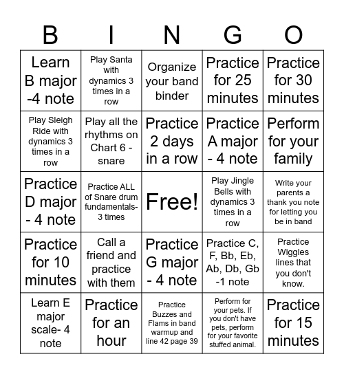 6th Percussion Bingo Card