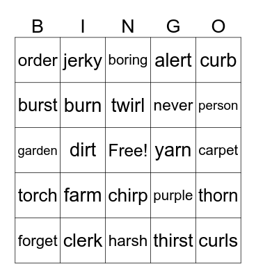 R Controlled Vowel Bingo Card