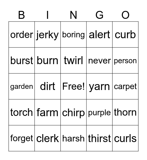 R Controlled Vowel Bingo Card