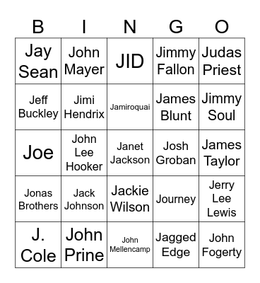 Game #1 - Juke Jams Bingo Card