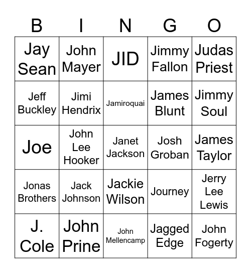 Game #1 - Juke Jams Bingo Card