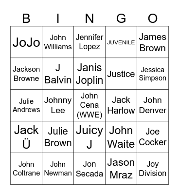 Game #2 - Juke Jams Bingo Card