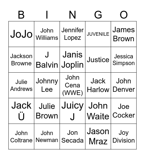 Game #2 - Juke Jams Bingo Card