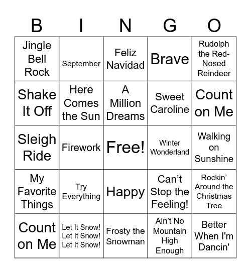 Musical Bingo! Bingo Card