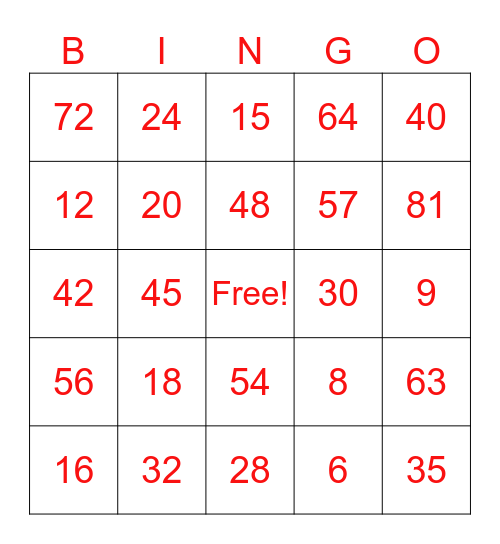 Christmas Bingo Card