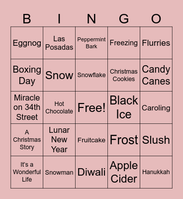 Holiday Bingo! Bingo Card