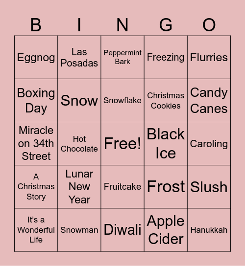 Holiday Bingo! Bingo Card