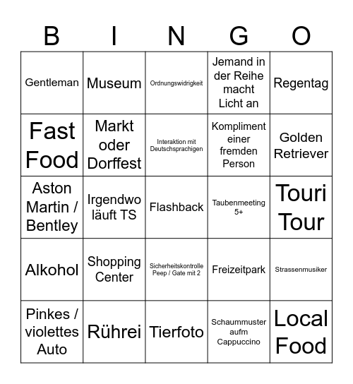 EUROPA TOUR Bingo Card