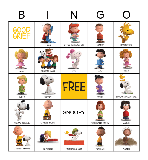 Peanuts Bingo Card