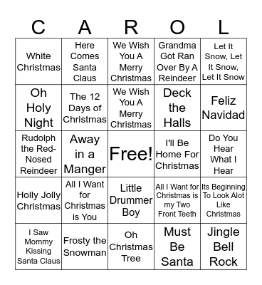 Christmas Carol Bingo Card