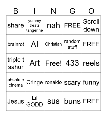 Instagram Bingo Card