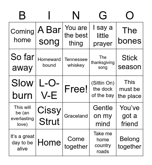 Thanksgiving Dinner Bingo Card