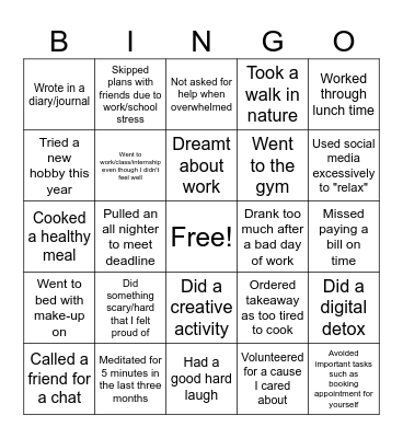 Social work self-care! Bingo Card