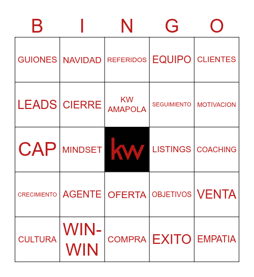 Keller Williams Bingo Card