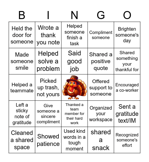 Gratitude Bingo Card