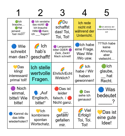 Teilnahme- Say or do 5 a day! Bingo Card