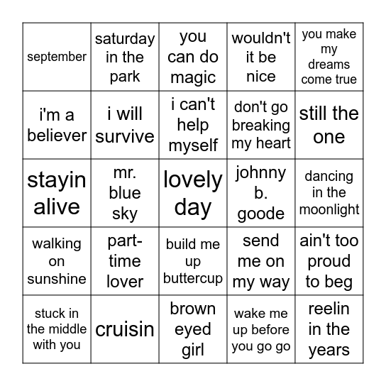 classic oldies Bingo Card