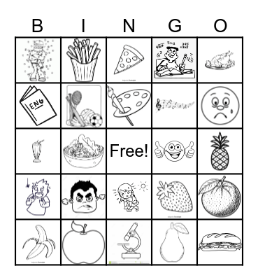 Feelings, food and school Bingo Card