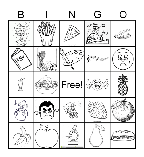 Feelings, food and school Bingo Card