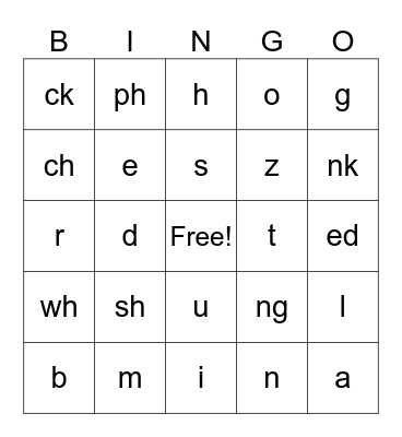 Phonics Bingo Card