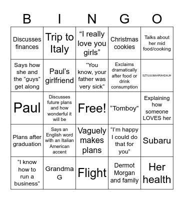 Italian American Bingo Card