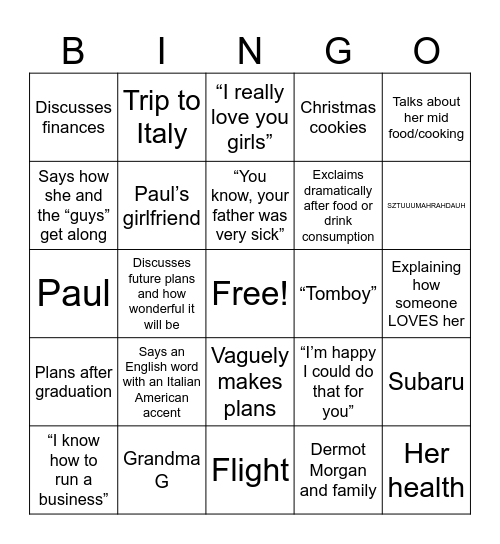 Italian American Bingo Card