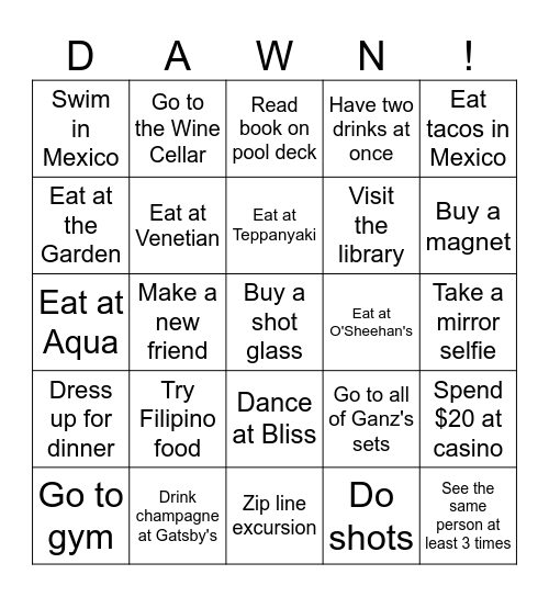 Norwegian Dawn - November 2025 Bingo Card