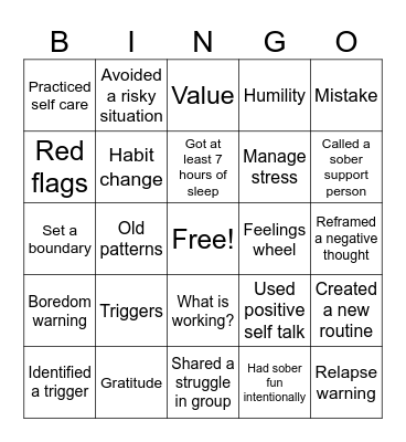 Recovery BINGO Card