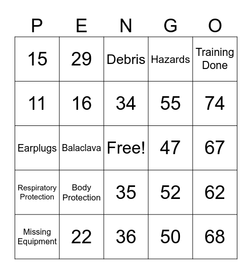 Plant Engineering BINGO aka PENG Bingo Card