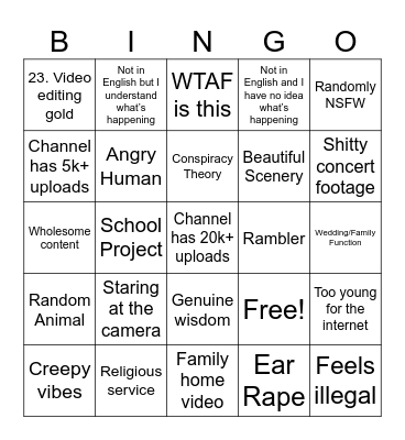 YouTube Scrapyard Bingo Card