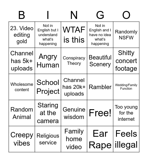 YouTube Scrapyard Bingo Card