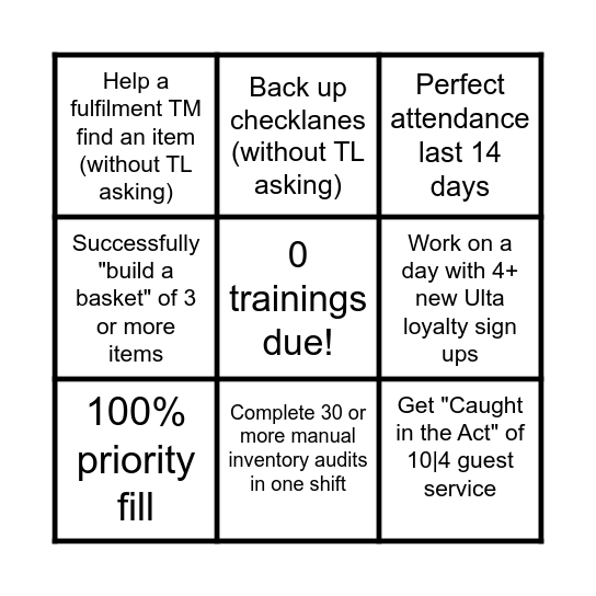 Ulta/Beauty Bingo Card