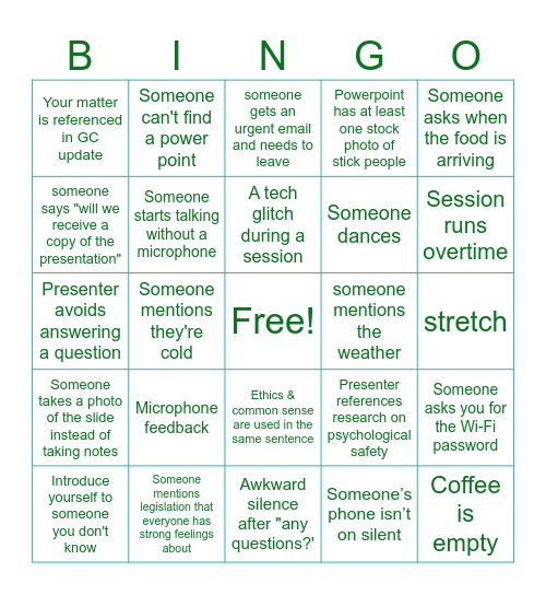 Conference Bingo Card